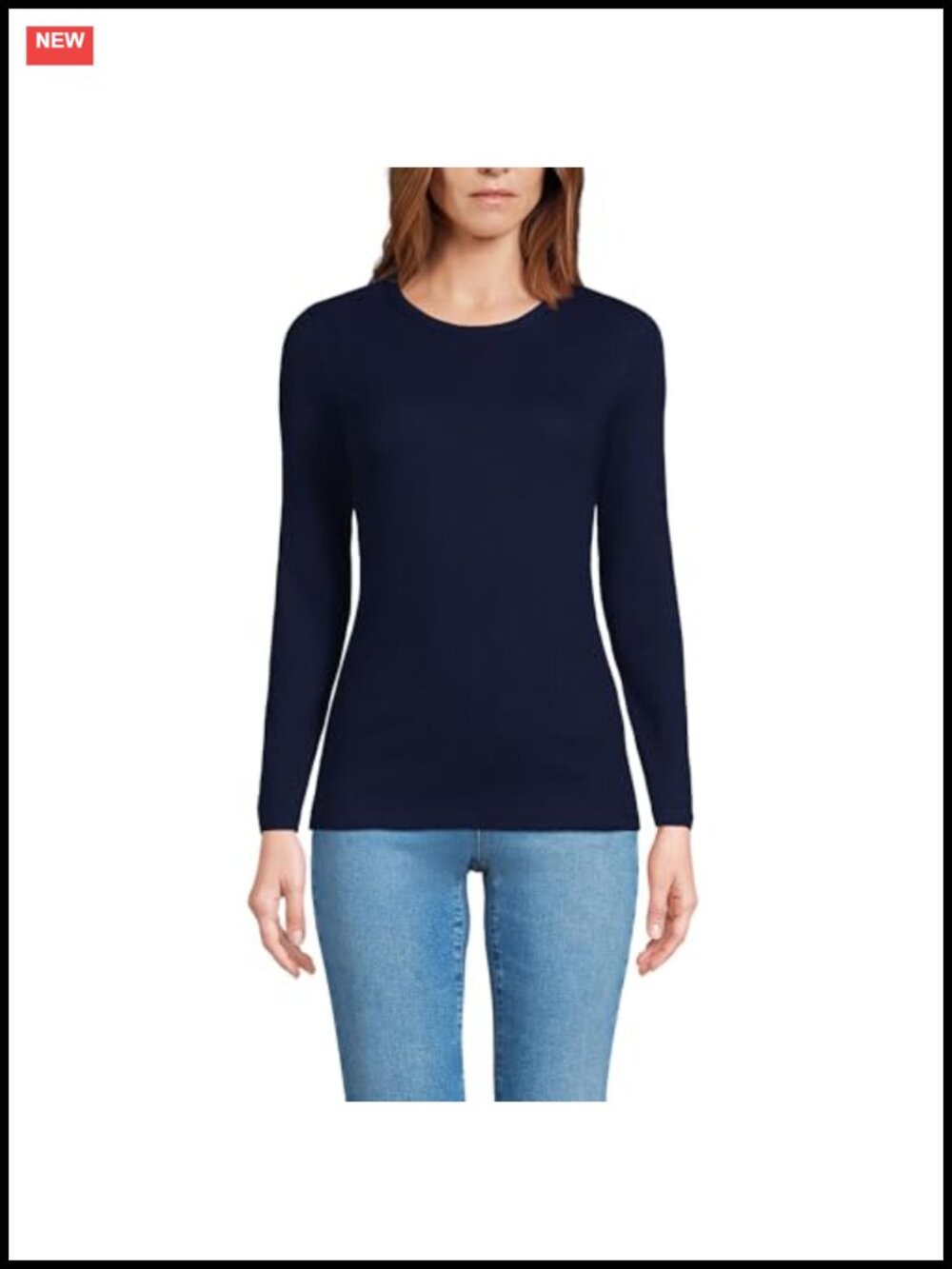 Lands' End Women's Cotton Rib Knit Long Sleeve Crew Neck Tee